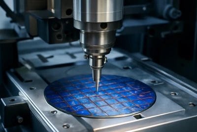 High-precision CNC machine working on semiconductor components