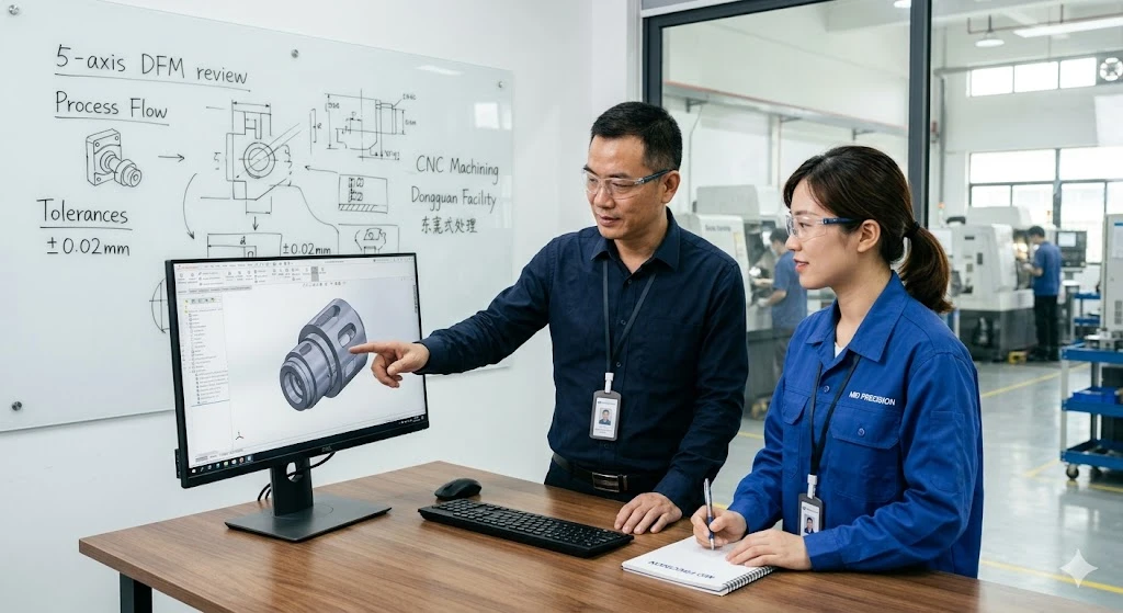 Engineers discussing design for manufacturability with CAD software and whiteboard schematics. Engineers discussing design for manufacturability with CAD software and whiteboard schematics.